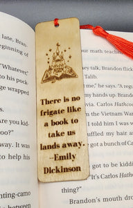 "There Is No Frigate Like a Book" with castle wood bookmark